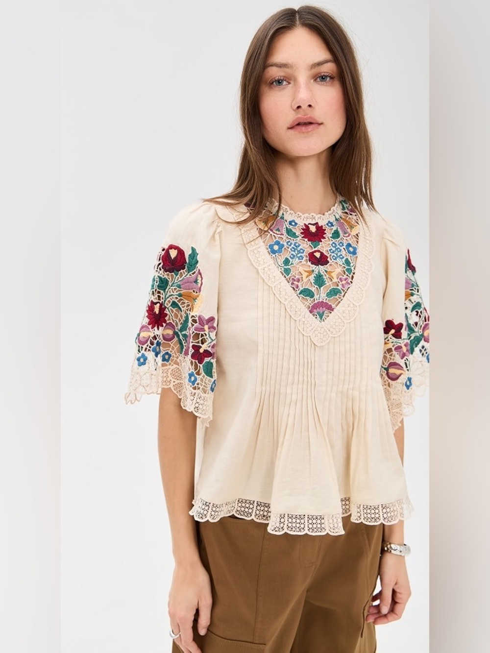 Sea NY Katharine Embroidery Top L